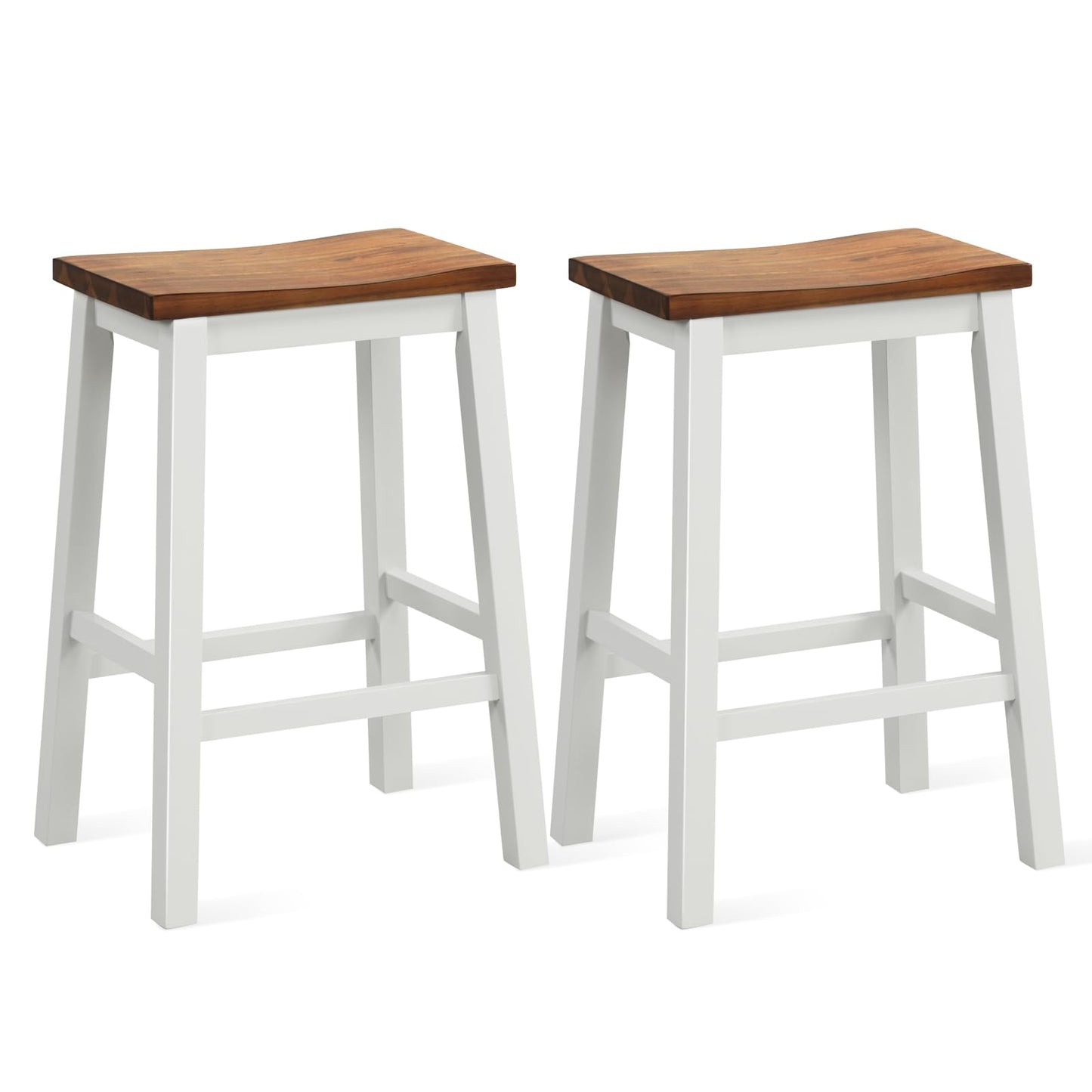 24.5 Inch Bar Stools Set of 2/4 Solid Wood Saddle Stools w/Footrests