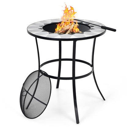 Outdoor Fire Pit with Mesh Cover & Fire Poker