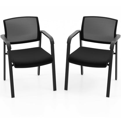 Office Guest Stacking Chairs with Mesh Backrest Armrest and Upholstered Seat