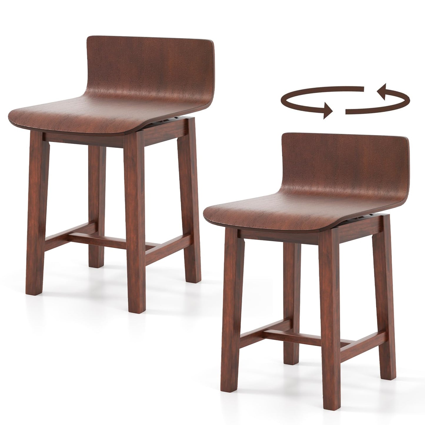 Swivel Solid Wood Dining Stools Set of 2/4 for Kitchen Island