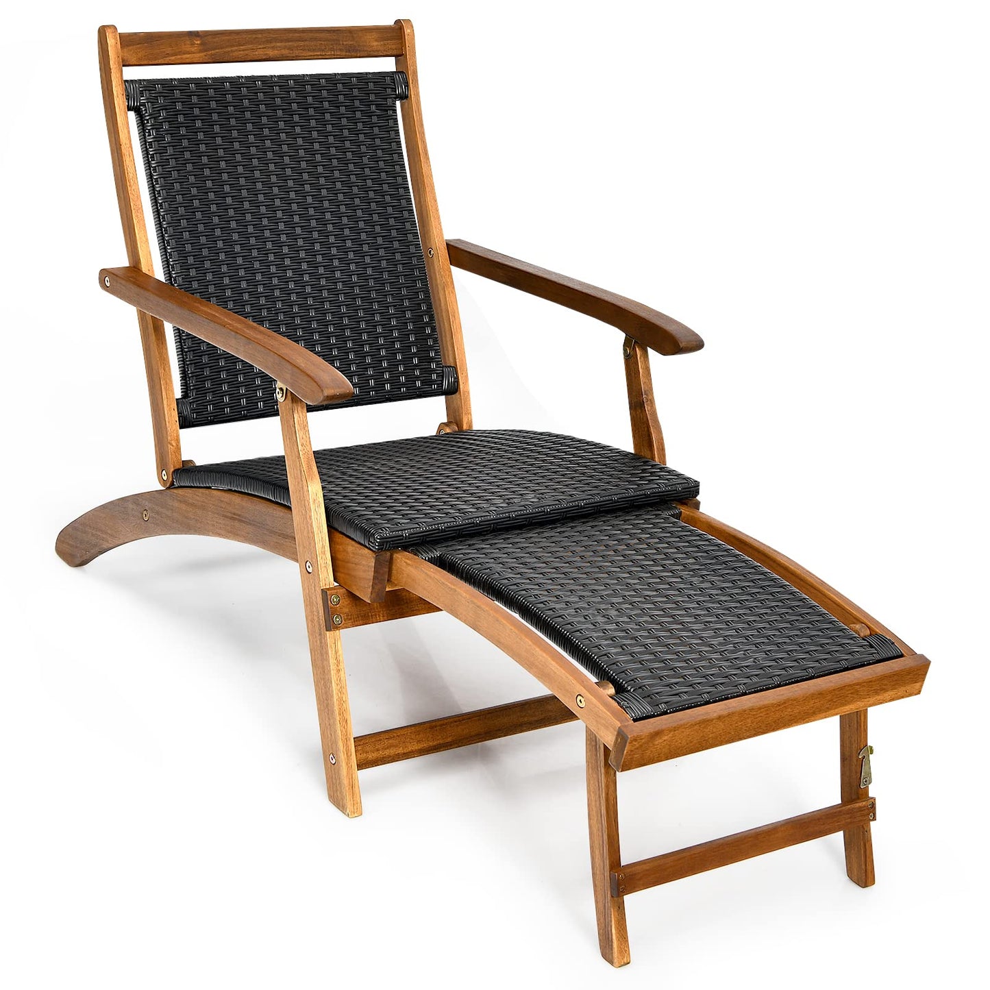 Patio Folding Rattan Lounge Chair with Convenient Retractable Footrest