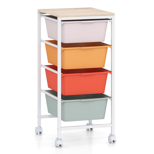 Multipurpose Utility Cart w/Wooden Tabletop & 2 Lockable Caster