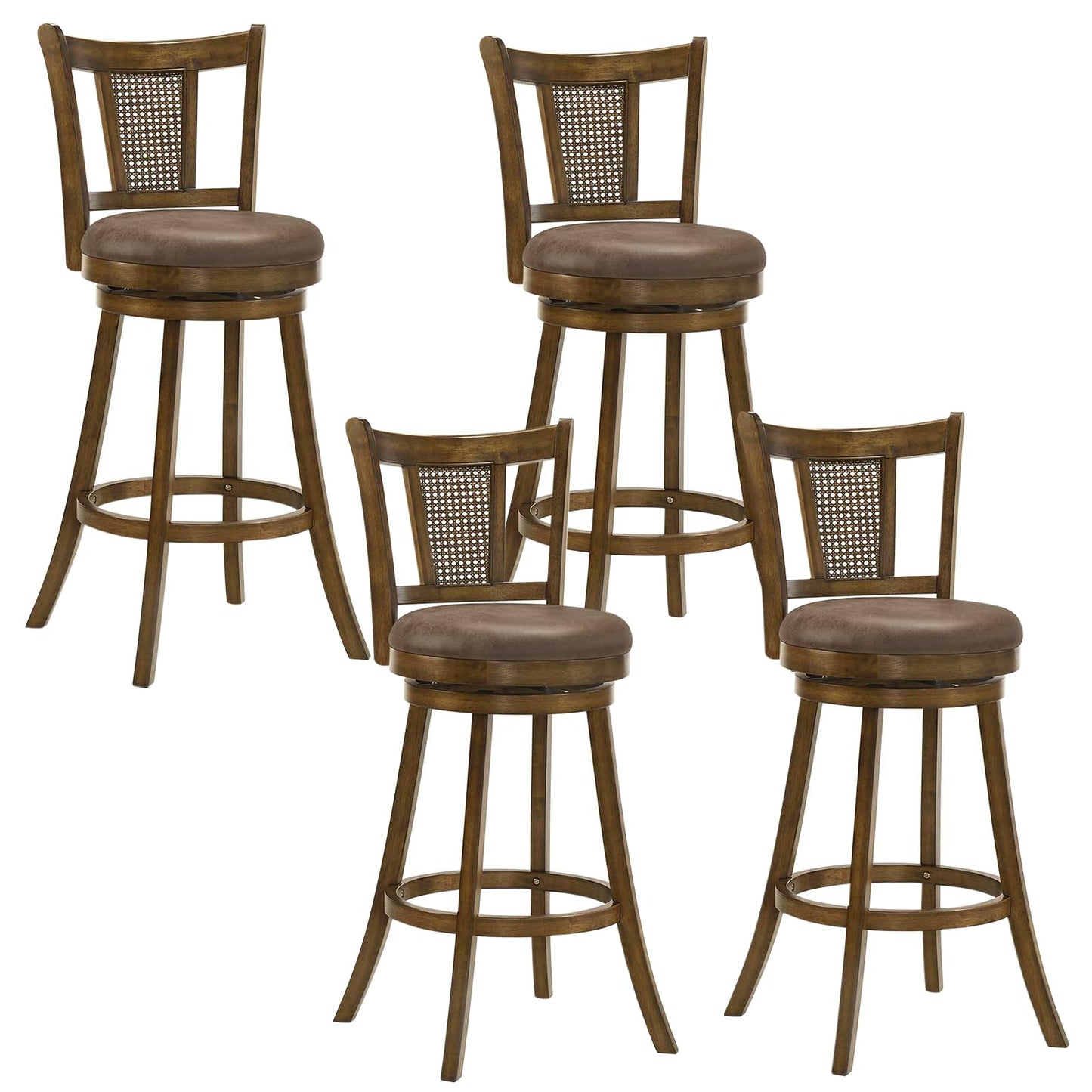 25”/30” Solid Rubber Wood Swivel Counter Chairs with Faux Leather Seat