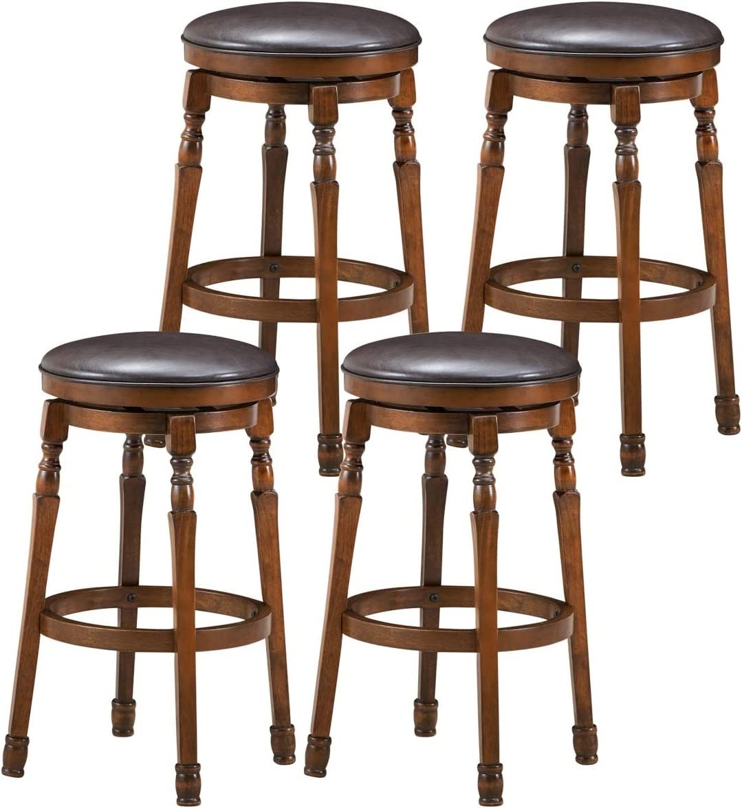 24 Inch Counter Height Round Bar Stool with 360° Swivel Cushioned Seat & Sturdy Natural Rubber Wood