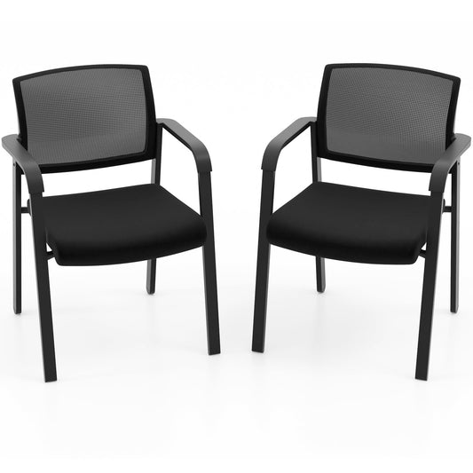 Office Guest Stacking Chairs with Mesh Backrest Armrest and Upholstered Seat
