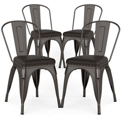 18.5 Inch Stackable Industrial Kitchen Tolix Side Chairs with PU Leather Cushions and Detachable High Back for Dining Room