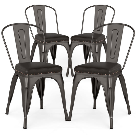 18.5 Inch Stackable Industrial Kitchen Tolix Side Chairs with PU Leather Cushions and Detachable High Back for Dining Room