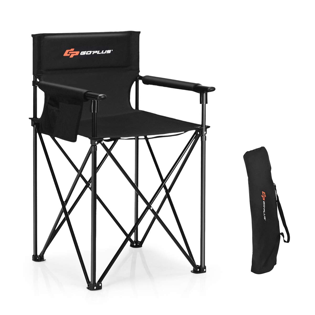 38.5” Height Portable Tall Directors Chair with Storage Pouches & Detachable Armrests