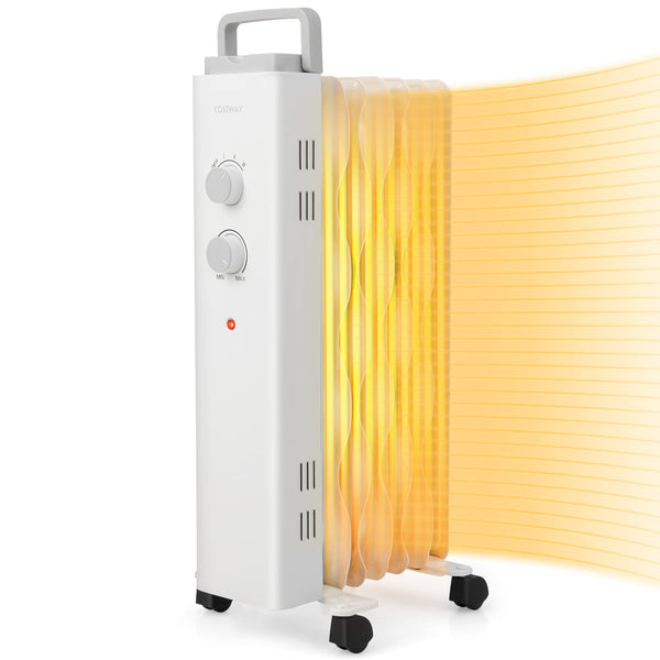 1500W Oil Filled Radiator Heater, Electric Oil Radiant Heater w/Universal Wheels, 3-Level Heat