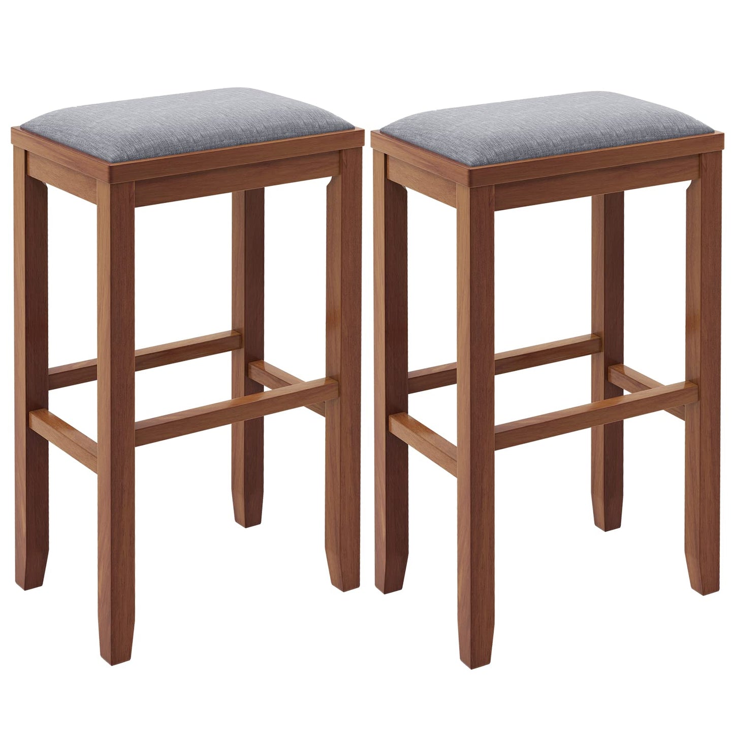 2/4 Pieces 31 Inch Upholstered Bar Stool Set with Solid Rubber Wood Frame and Footres