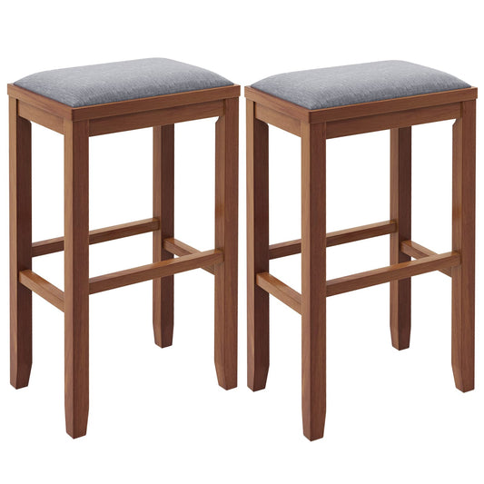 2/4 Pieces 31 Inch Upholstered Bar Stool Set with Solid Rubber Wood Frame and Footres