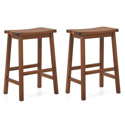 Wooden Saddle Stools Set of 2/4 with Rubber Wood Curved Seat