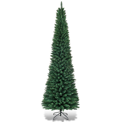 9FT Pencil Christmas Tree Slim Skinny Hinged Pine Tree with PVC Material