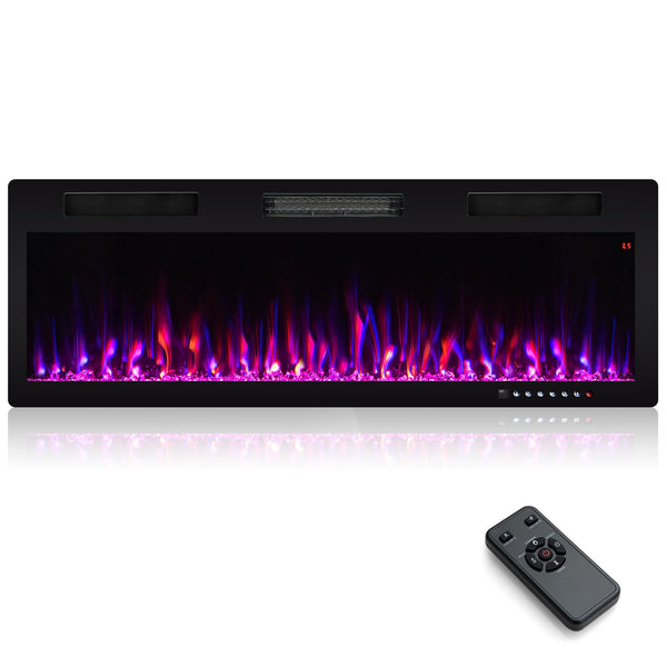 shopify1 50 Inch Electric Fireplace Recessed and Wall Mounted, 750W/1500W Electric Fireplace Heater with Remote