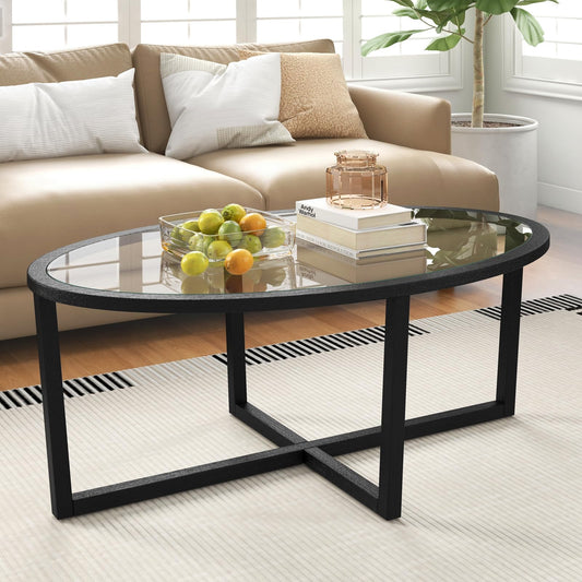 Oval Coffee TableTempered Glass Top Tea Table