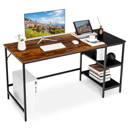 55 Inch Modern Industrial Style Study Writing Desk with 2 Storage Shelves