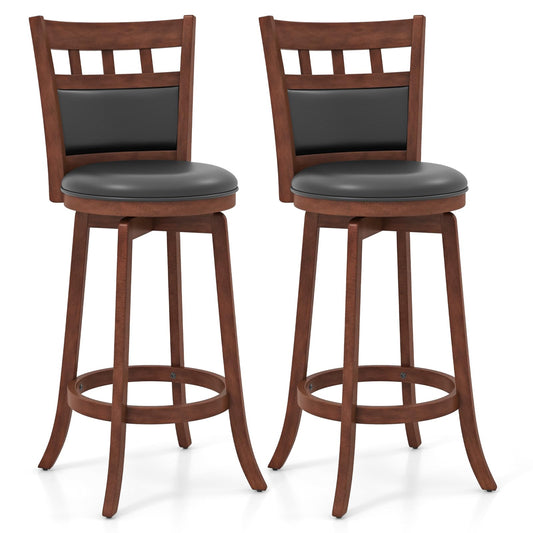 Wood Swivel Bar Height Chairs with Faux Leather Upholstered Seat & Back
