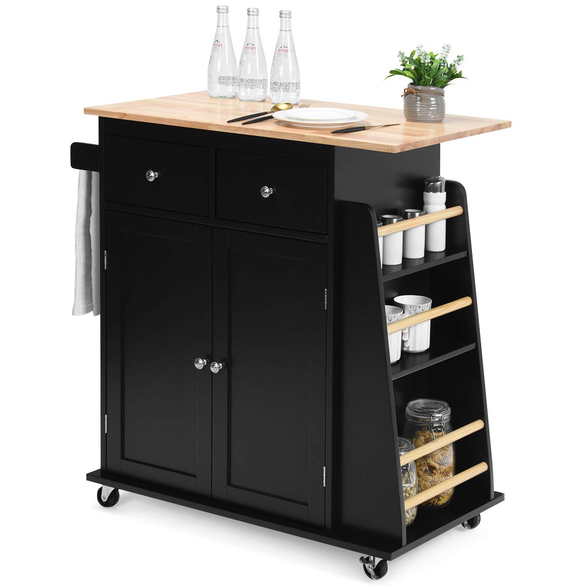 Kitchen Island on Wheels with Adjustable Shelf for Dining Room