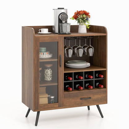 Wine Storage Cabinet with 3 Row Wineglass Holder for Dining Room & Living Room