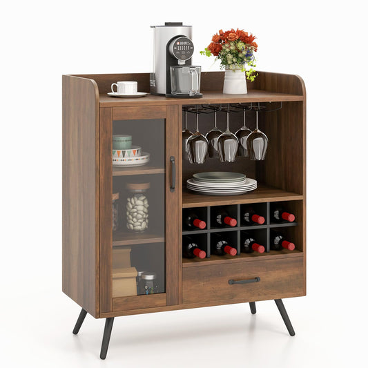 Wine Storage Cabinet with 3 Row Wineglass Holder for Dining Room & Living Room