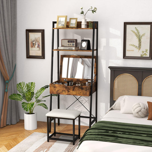 Vanity Desk Set With Flip-up Mirror Ladder Table