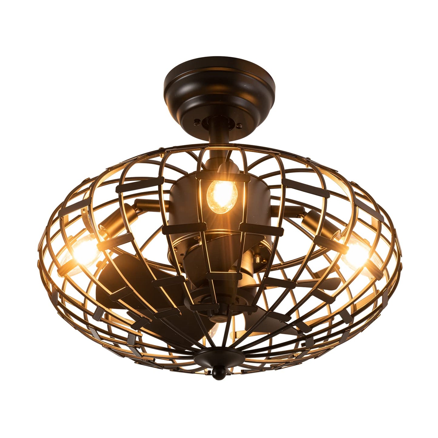 Caged Ceiling Fan with Light, Enclosed Ceiling Fan with 5 Blades, 3 Wind Speed (Black)