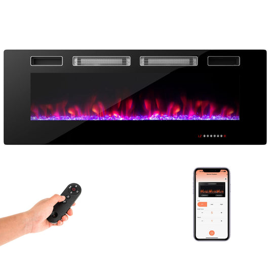 50-Inch Wide Electric Fireplace 3.19-Inch Deep Ultra-Thin Wall-Mounted and Recessed Fireplace Heater