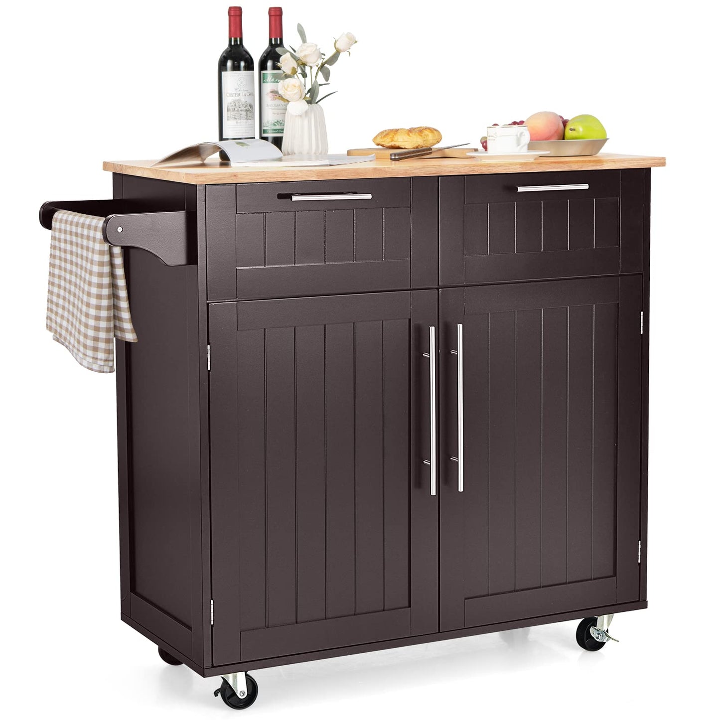 Kitchen Island Cart on Wheels with Side Towel Bar