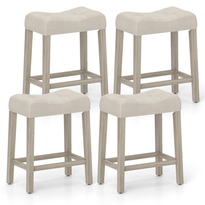 Wooden Saddle Stools Set of 4 with Solid Rubber Wood Legs