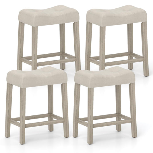 Wooden Saddle Stools Set of 4 with Solid Rubber Wood Legs