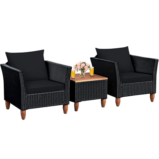 3 Pieces Patio Rattan Furniture Set Outdoor Wicker Conversation Chairs Set