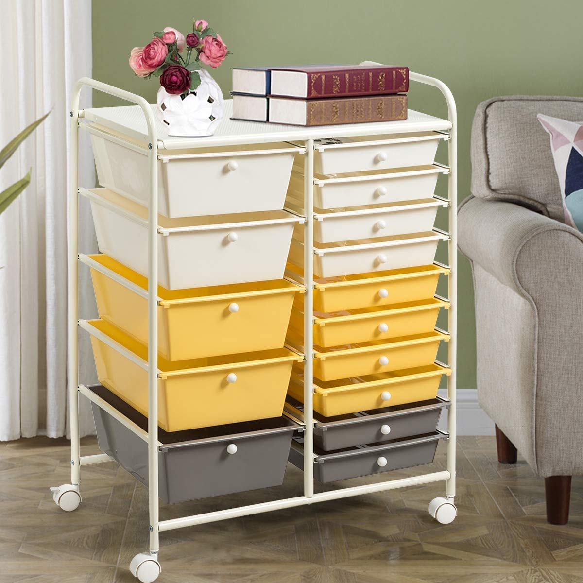 ARLIME 15-Drawer Storage Cart, 15 Drawer Trolley, Rolling Organizer Cart