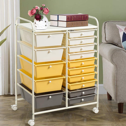 ARLIME 15-Drawer Storage Cart, 15 Drawer Trolley, Rolling Organizer Cart