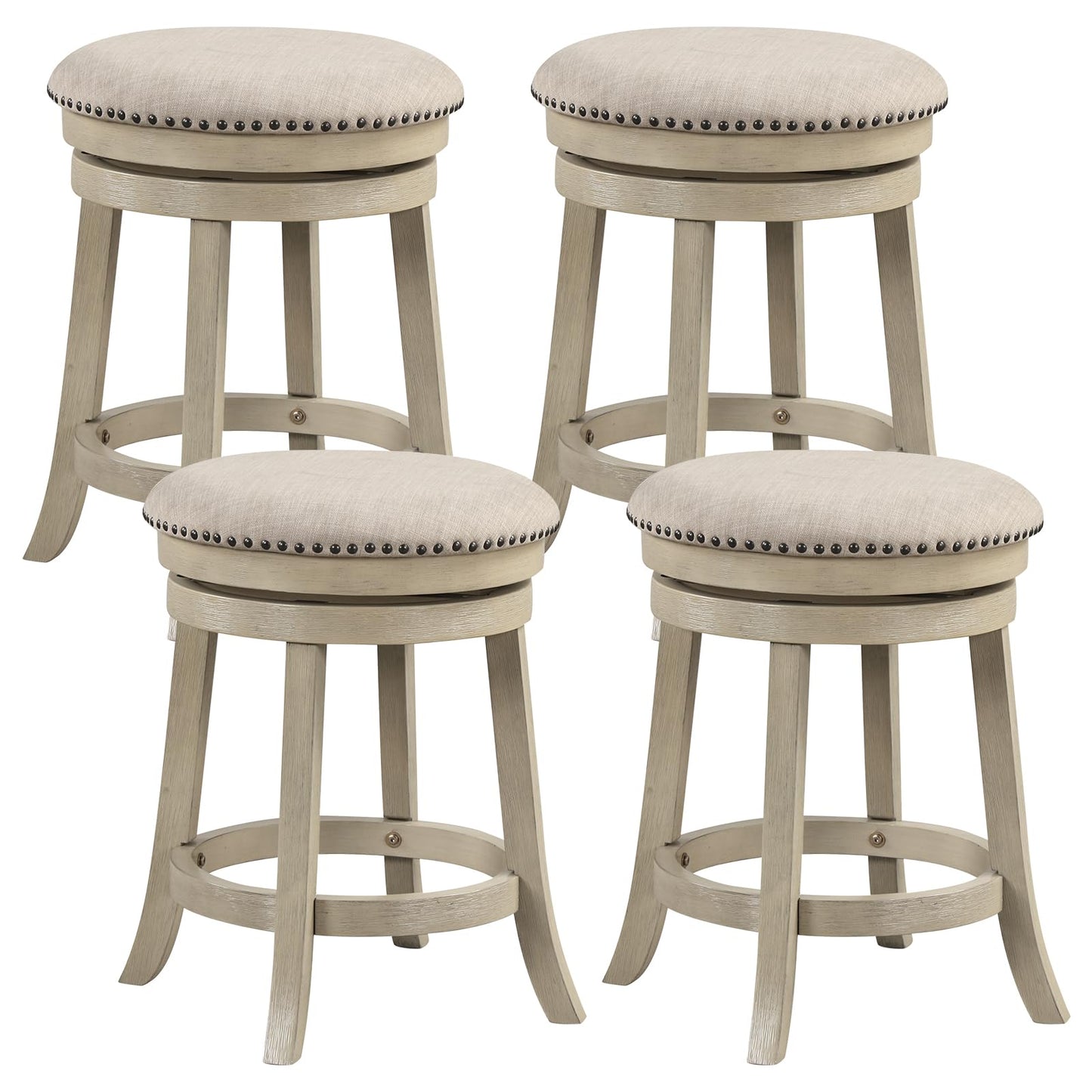 360° Swivel Bar Stools Set of 2/4 24/26.5-inch Height Upholstered Round Barstools