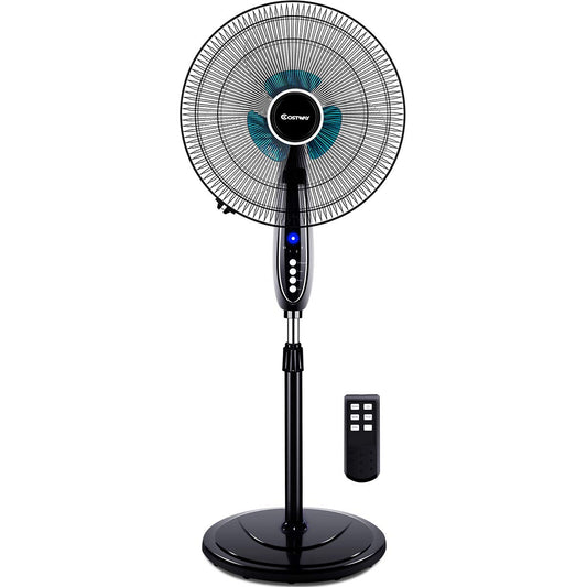 Pedestal Fan Black-Double 3 Blades