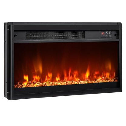 23 Inch Recessed Fireplace Heater, Electric Fireplace Insert w/Multi-Color Flame & Crystal Ember Bed