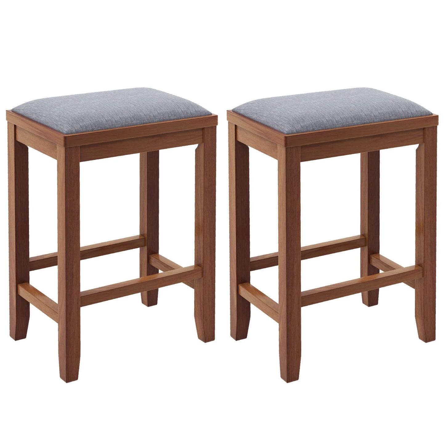 2/4 Pieces 25 Inch Upholstered Bar Stool Set with Solid Rubber Wood Frame and Footrest