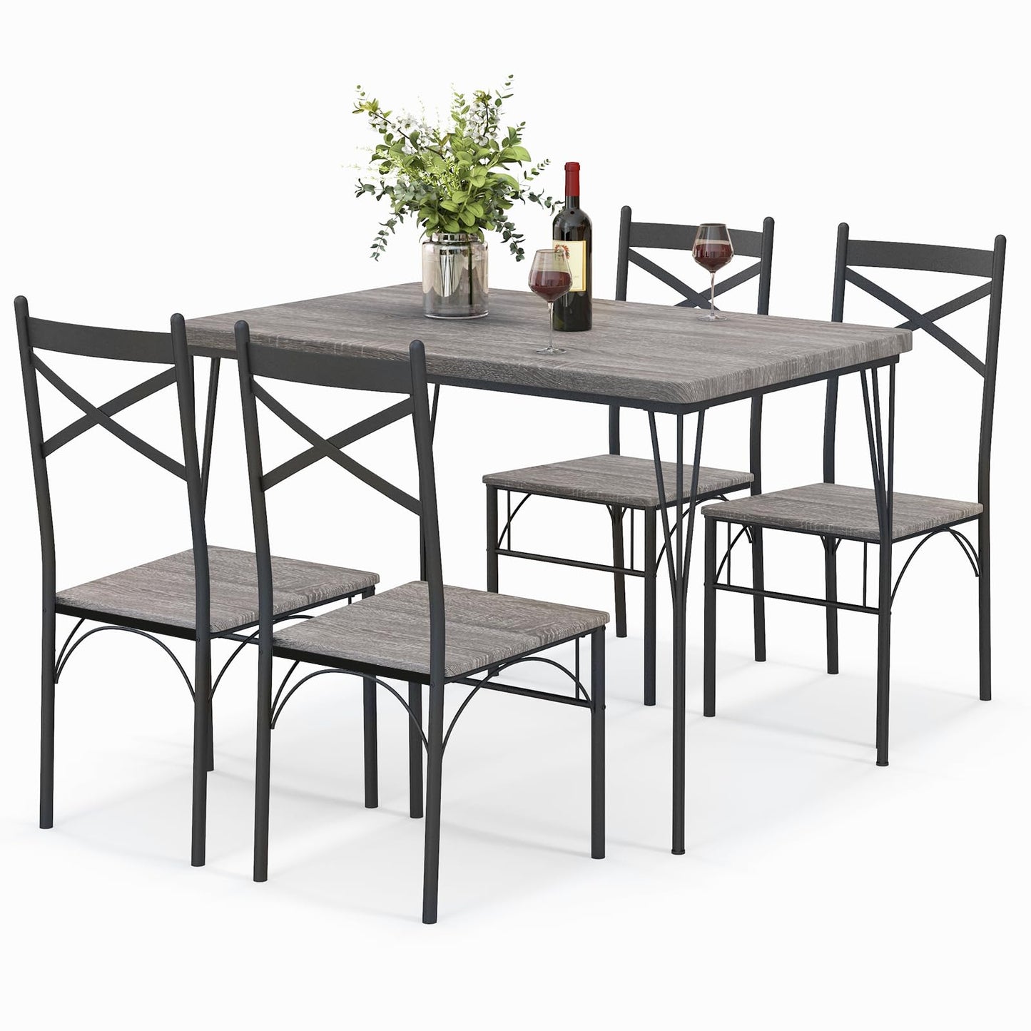 5 Piece Rectangular Kitchen Table and Chairs Set with Metal Frame for Home