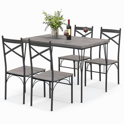5 Piece Rectangular Kitchen Table and Chairs Set with Metal Frame for Home