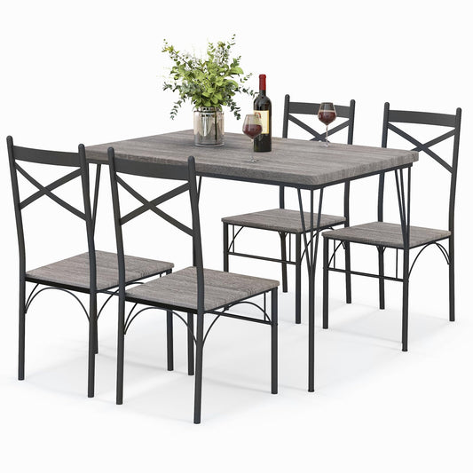 5 Piece Rectangular Kitchen Table and Chairs Set with Metal Frame for Home