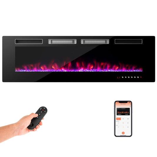 60-Inch Wide Electric Fireplace, 3.19-Inch Deep Ultra-Thin Wall-Mounted and Recessed Fireplace Heater