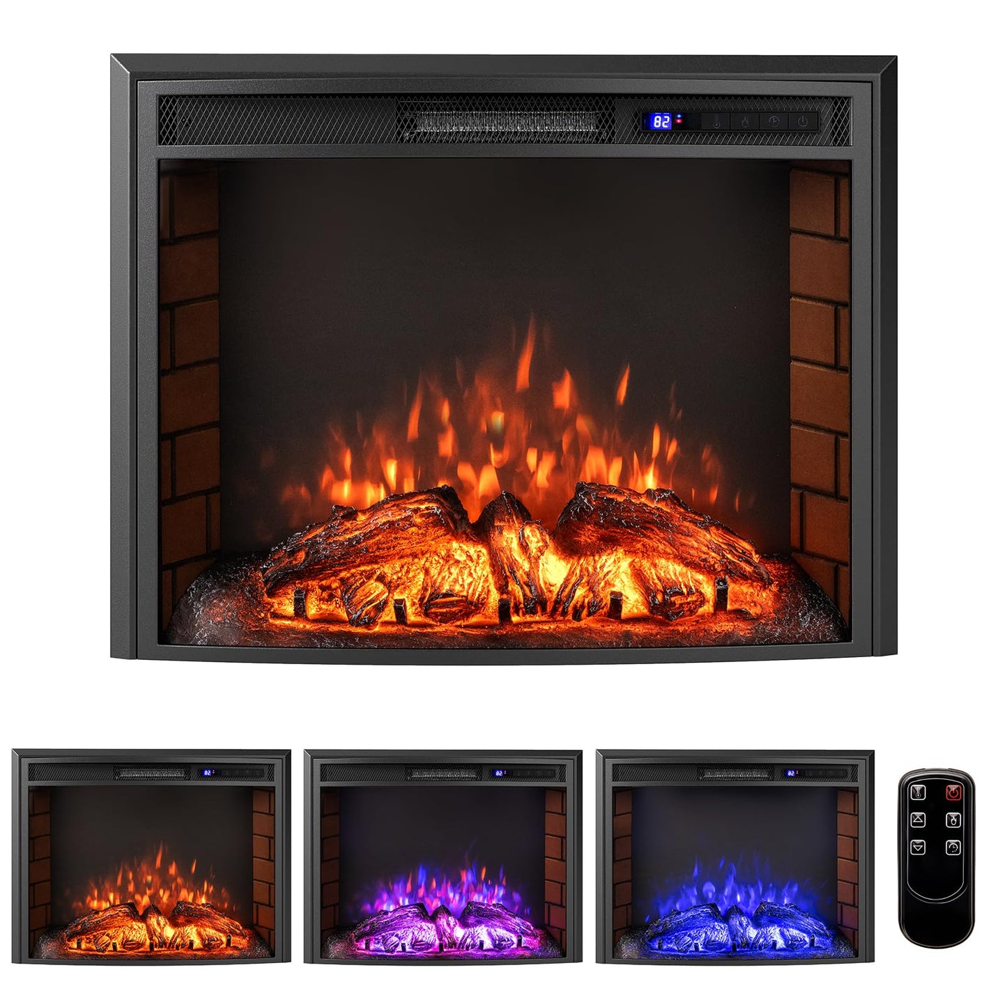 26 inch Electric Fireplace Insert with Curved Screen