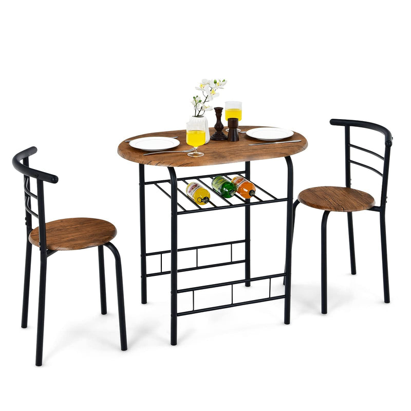 ARLIME 3-Piece Dining Set, Round Kitchen Table w/ 2 Chairs