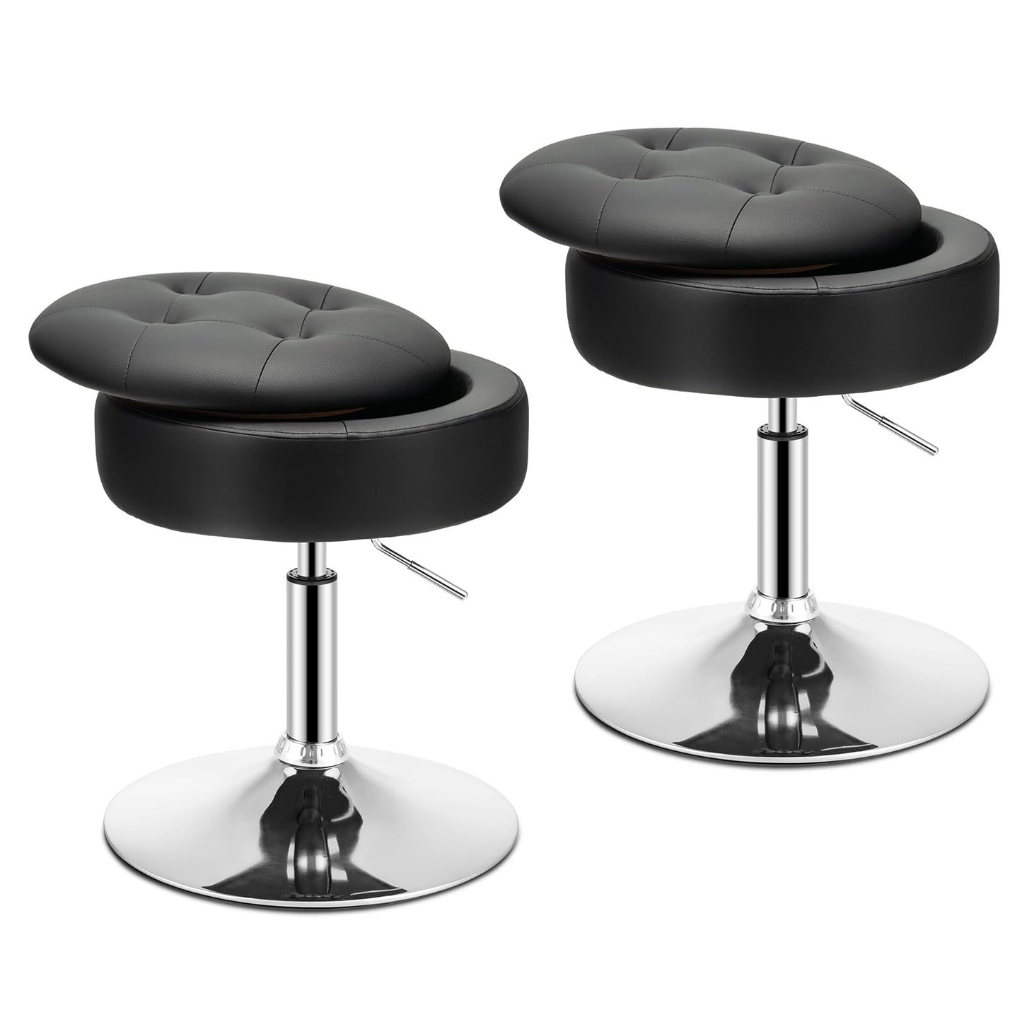 Adjustable Swivel Vanity Stool 360° Swivel 20"-26" Height Adjustable Tufted Round PU Leather Ottoman with Storage