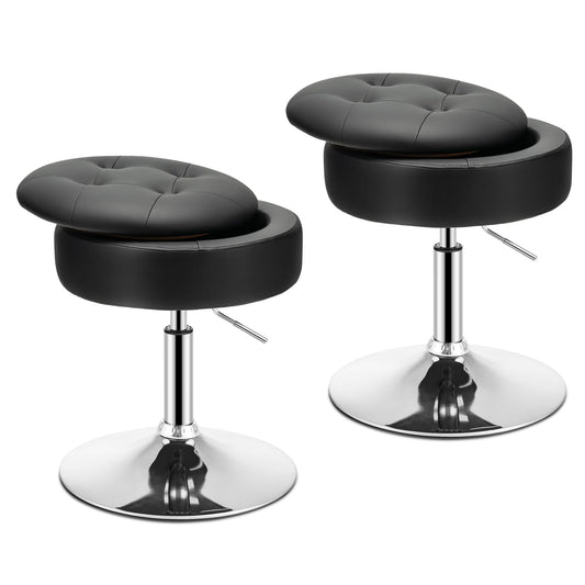 Adjustable Swivel Vanity Stool 360° Swivel 20"-26" Height Adjustable Tufted Round PU Leather Ottoman with Storage