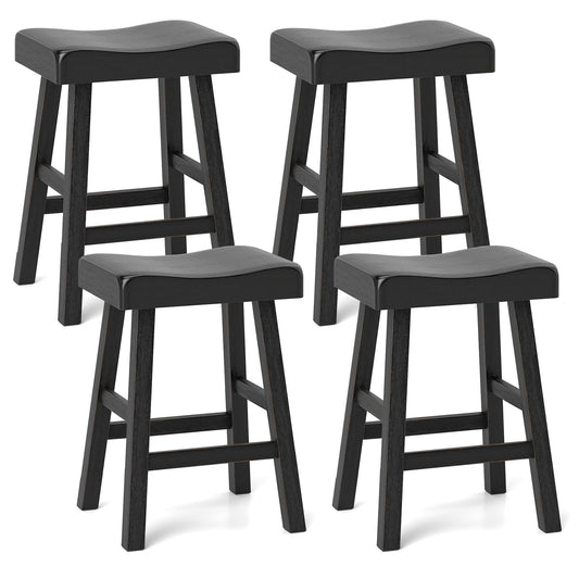 Solid Wood Saddle Stools Set w/Curved Seats Footrests