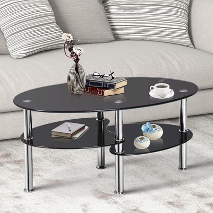 Glass Coffee Table 3-Tier Sofa End Table