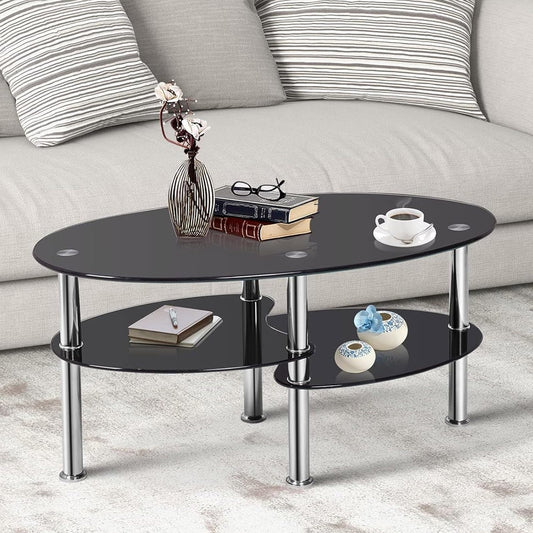 Glass Coffee Table 3-Tier Sofa End Table