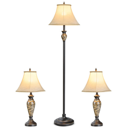 Table and Floor Lamp Set, 3-Piece Traditional Style Lamp Set