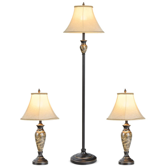 Table and Floor Lamp Set, 3-Piece Traditional Style Lamp Set